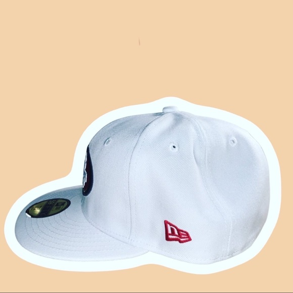 New Era NFL San Francisco 49ers Fitted White Hat Red Undervisor 75th Side Patch - Picture 3 of 5